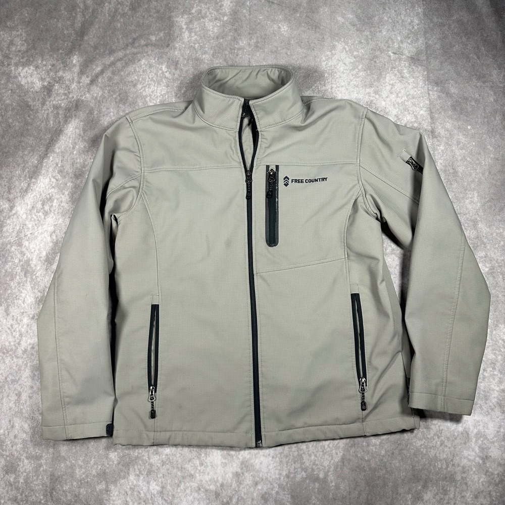 Free Country Mens Softshell Jacket Tan Beige Full Zip Outdoor Coat Medium